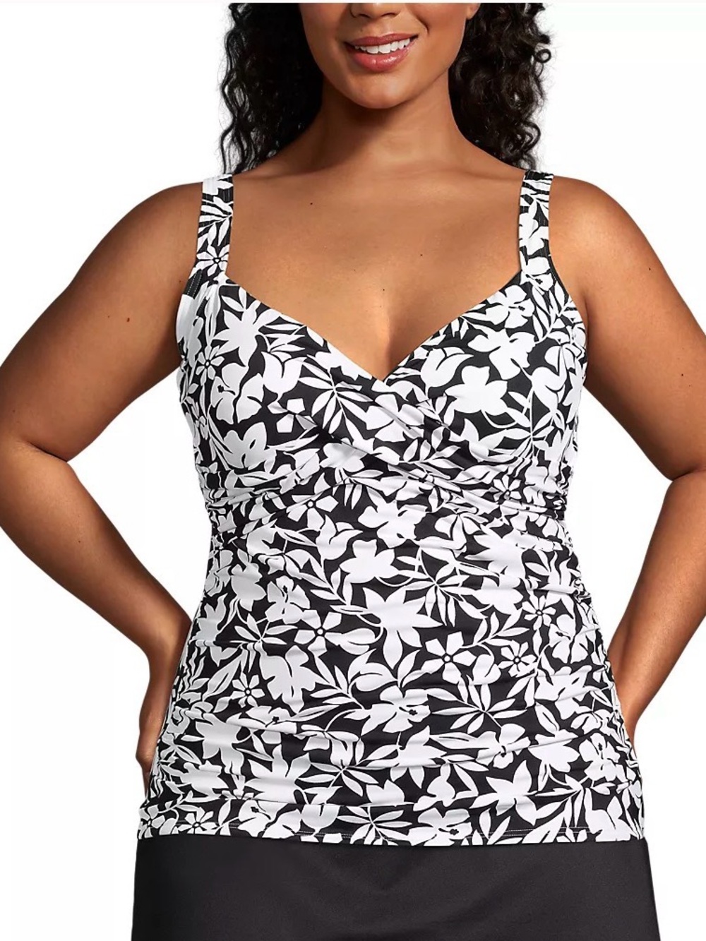 NWT Lands’ End Floral Tankini Top Size 18 Black White Underwire Swim